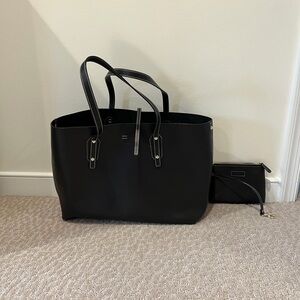 J. McLaughlin Annie Leather Black Tote Bag with Matching Pouch - BRAND NEW